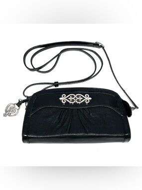 Brighton Leather Chrome Heart Shoulder Bag Black
